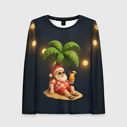 Лонгслив женский Санта чиллит под пальмой, цвет: 3D-принт