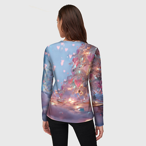 Женский лонгслив Маленький котенок у сияющей елочки / 3D-принт – фото 4