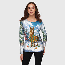 Лонгслив женский Новогодняя лошадь в гирлянде, цвет: 3D-принт — фото 2