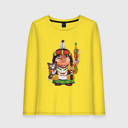 Лонгслив хлопковый женский Забавные Индейцы 9, цвет: желтый