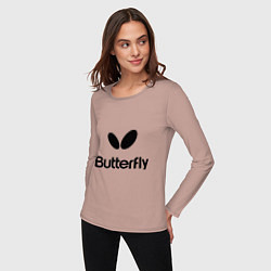 Лонгслив хлопковый женский Butterfly Logo, цвет: пыльно-розовый — фото 2