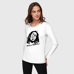 Лонгслив хлопковый женский Bob Marley: Don't worry, цвет: белый — фото 2
