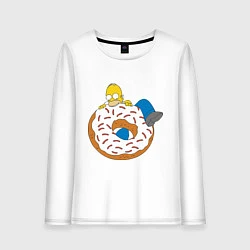Лонгслив хлопковый женский Гомер на пончике, цвет: белый