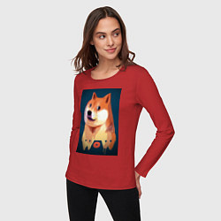 Лонгслив хлопковый женский Wow Doge, цвет: красный — фото 2