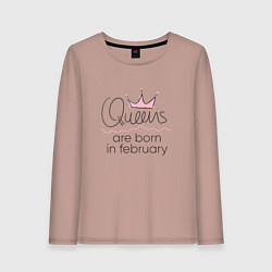 Лонгслив хлопковый женский Королевы рождаются в феврале, цвет: пыльно-розовый