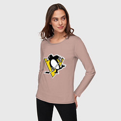 Лонгслив хлопковый женский Pittsburgh Penguins, цвет: пыльно-розовый — фото 2