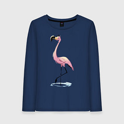 Лонгслив хлопковый женский Гордый фламинго, цвет: тёмно-синий