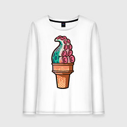 Лонгслив хлопковый женский Мороженое-осьминог, цвет: белый