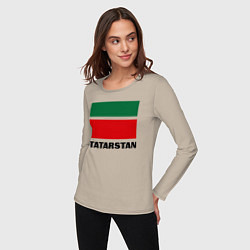 Лонгслив хлопковый женский Флаг Татарстана, цвет: миндальный — фото 2