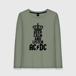 Лонгслив хлопковый женский Keep Calm & Listen AC/DC, цвет: авокадо