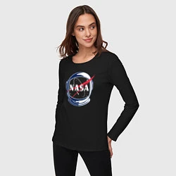 Лонгслив хлопковый женский NASA, цвет: черный — фото 2