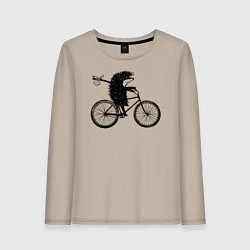 Лонгслив хлопковый женский Ежик на велосипеде, цвет: миндальный