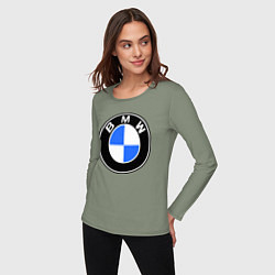 Лонгслив хлопковый женский Logo BMW, цвет: авокадо — фото 2