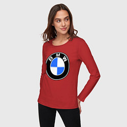 Лонгслив хлопковый женский Logo BMW, цвет: красный — фото 2