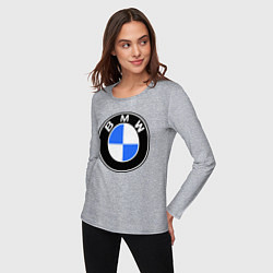 Лонгслив хлопковый женский Logo BMW, цвет: меланж — фото 2