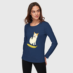 Лонгслив хлопковый женский Cat no banana meme, цвет: тёмно-синий — фото 2