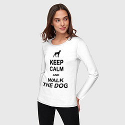 Лонгслив хлопковый женский Keep Calm & Walk the dog, цвет: белый — фото 2