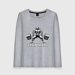 Лонгслив хлопковый женский Train hard тренируйся усердно, цвет: меланж