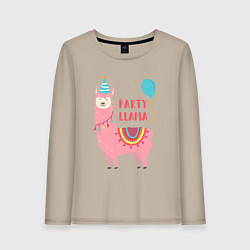 Лонгслив хлопковый женский Party Llama, цвет: миндальный