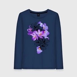 Лонгслив хлопковый женский Krokus Flower, цвет: тёмно-синий