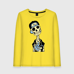 Лонгслив хлопковый женский Скелет в кепке, цвет: желтый