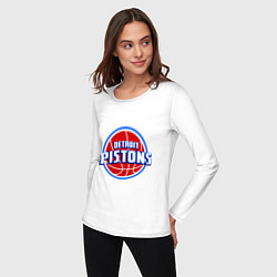 Лонгслив хлопковый женский Detroit Pistons - logo, цвет: белый — фото 2