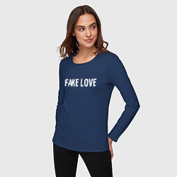 Лонгслив хлопковый женский FAKE LOVE, цвет: тёмно-синий — фото 2