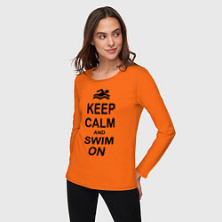 Лонгслив хлопковый женский Keep Calm & Swim On, цвет: оранжевый — фото 2