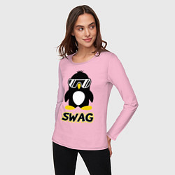 Лонгслив хлопковый женский SWAG Penguin цвета светло-розовый — фото 2