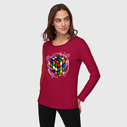 Лонгслив хлопковый женский Кубик Рубика, цвет: маджента — фото 2
