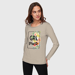 Лонгслив хлопковый женский GRL PWR, цвет: миндальный — фото 2