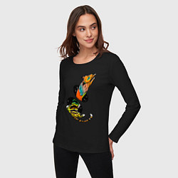 Лонгслив хлопковый женский Лиса и тигр телепорт, цвет: черный — фото 2