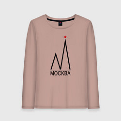 Лонгслив хлопковый женский Москва-чёрный логотип-2, цвет: пыльно-розовый