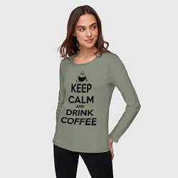 Лонгслив хлопковый женский Keep Calm & Drink Coffee, цвет: авокадо — фото 2