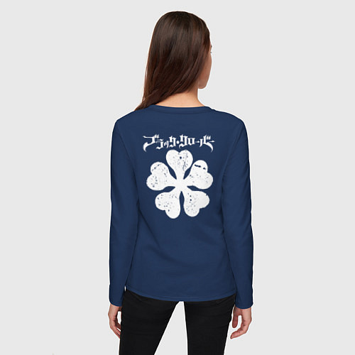 Женский лонгслив ЧЁРНЫЙ КЛЕВЕР НА СПИНЕ / Тёмно-синий – фото 4