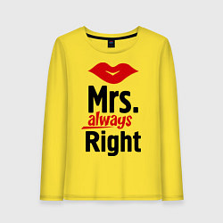 Лонгслив хлопковый женский Mrs. always right, цвет: желтый