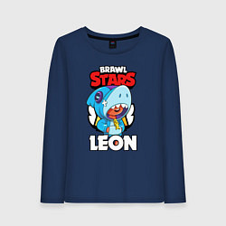 Лонгслив хлопковый женский BRAWL STARS LEON SHARK, цвет: тёмно-синий