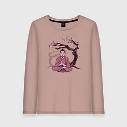 Лонгслив хлопковый женский Будда Сакура, цвет: пыльно-розовый