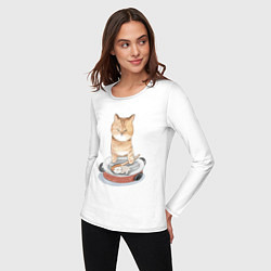 Лонгслив хлопковый женский Кот с Котенком, цвет: белый — фото 2