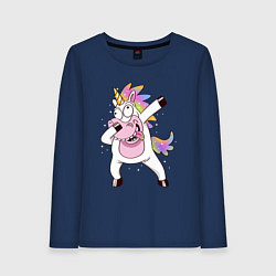 Лонгслив хлопковый женский Dabbing Unicorn, цвет: тёмно-синий