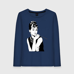 Лонгслив хлопковый женский Одри Хепбернхлопок, цвет: тёмно-синий