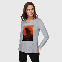 Лонгслив хлопковый женский Godzilla and red sun, цвет: меланж — фото 2