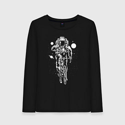 Лонгслив хлопковый женский Космонавт на велосипеде, цвет: черный