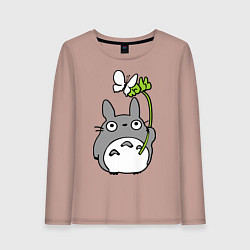 Лонгслив хлопковый женский Totoro и бабочка, цвет: пыльно-розовый