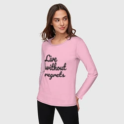 Лонгслив хлопковый женский Live without regrets, цвет: светло-розовый — фото 2