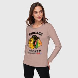 Лонгслив хлопковый женский CHICAGO BLACKHAWKS NHL, цвет: пыльно-розовый — фото 2