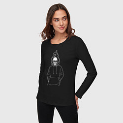 Лонгслив хлопковый женский Скелет в худи, цвет: черный — фото 2