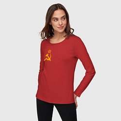 Лонгслив хлопковый женский Флаг СССР, цвет: красный — фото 2