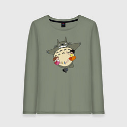 Лонгслив хлопковый женский Тоторо и девочки, цвет: авокадо