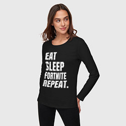 Лонгслив хлопковый женский EAT SLEEP FORTNITE REPEAT, цвет: черный — фото 2